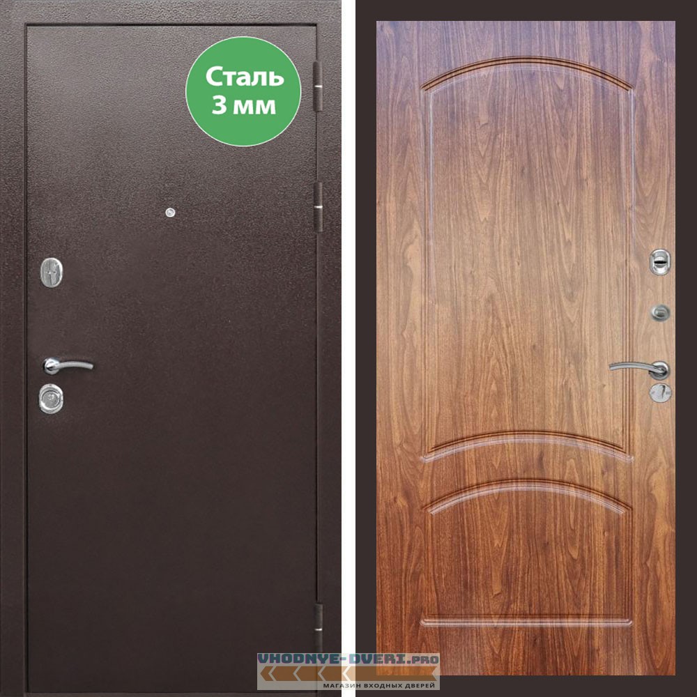 Входная дверь REX (Рекс) 5 металл 3мм медный антик ФЛ-126 Мореная береза