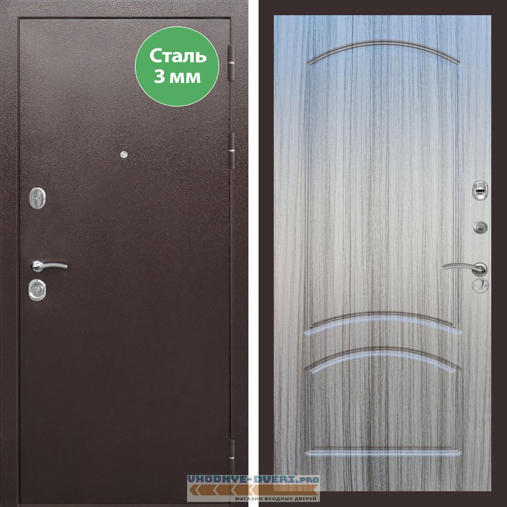 Входная дверь REX (Рекс) 5 металл 3мм медный антик ФЛ-126 Сандал серый