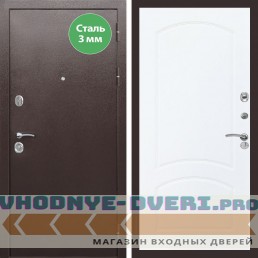 Входная дверь REX (Рекс) 5 металл 3мм медный антик ФЛ-126 Белый матовый