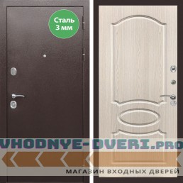 Входная дверь REX (Рекс) 5 металл 3мм медный антик ФЛ-128 беленый дуб