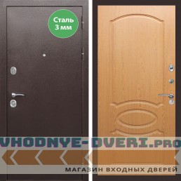 Входная дверь REX (Рекс) 5 металл 3мм медный антик ФЛ-128 Дуб светлый