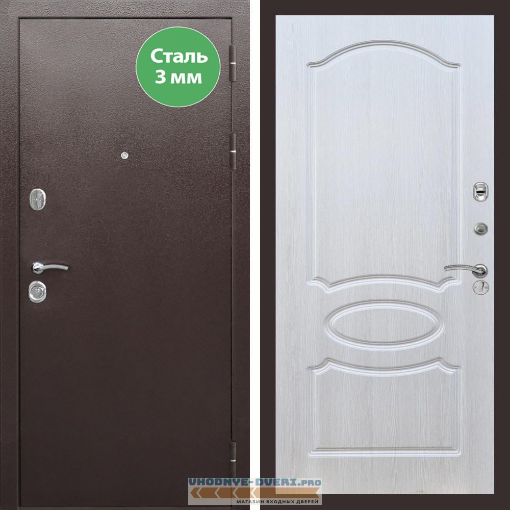 Входная дверь REX (Рекс) 5 металл 3мм медный антик ФЛ-128 Лиственница бежевая