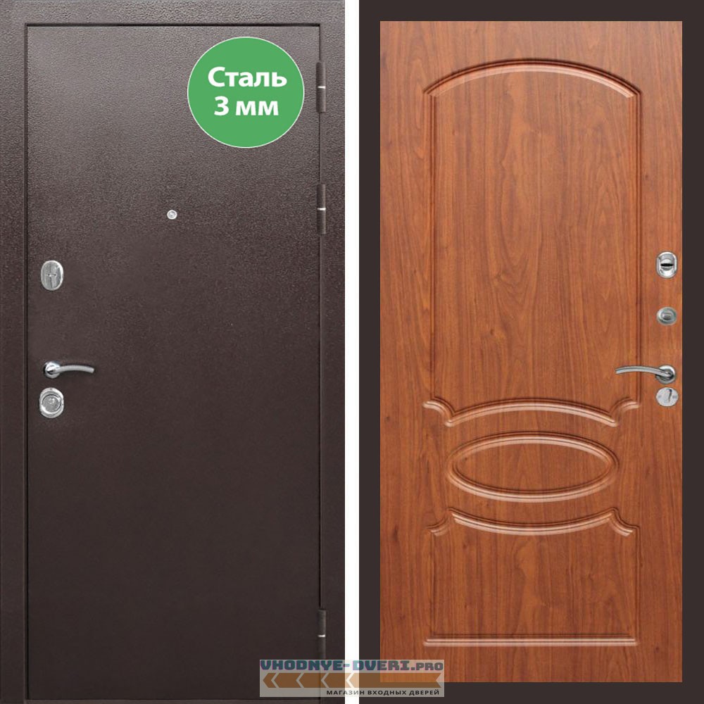 Входная дверь REX (Рекс) 5 металл 3мм медный антик ФЛ-128 мореная береза