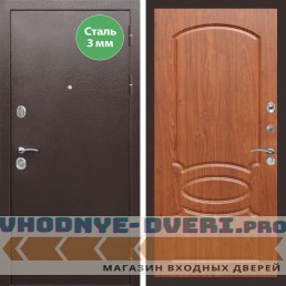 Входная дверь REX (Рекс) 5 металл 3мм медный антик ФЛ-128 мореная береза