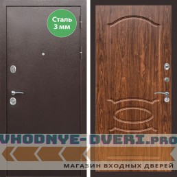 Входная дверь REX (Рекс) 5 металл 3мм медный антик ФЛ-128 Орех темный