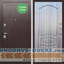 Входная дверь REX (Рекс) 5 металл 3мм медный антик ФЛ-128 Сандал серый