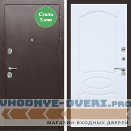 Входная дверь REX (Рекс) 5 металл 3мм медный антик ФЛ-128 Белый матовый