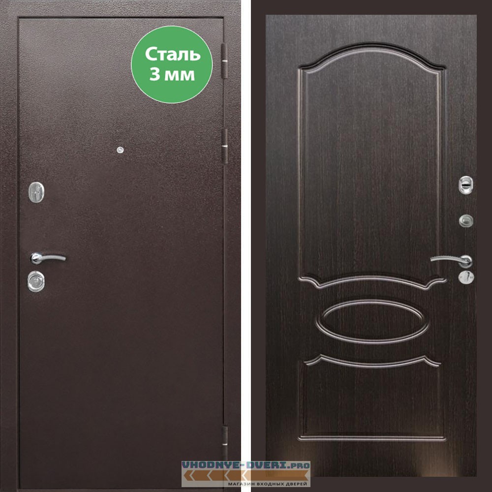 Входная дверь REX (Рекс) 5 металл 3мм медный антик ФЛ-128 венге