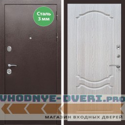 Входная дверь REX (Рекс) 5 металл 3мм медный антик ФЛ-130 Беленый дуб