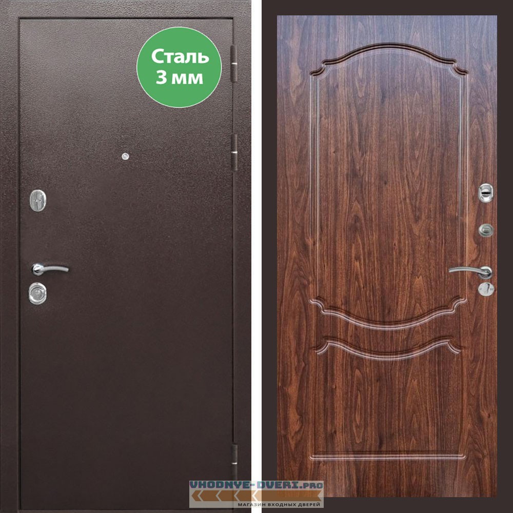 Входная дверь REX (Рекс) 5 металл 3мм медный антик ФЛ-130 Мореная береза
