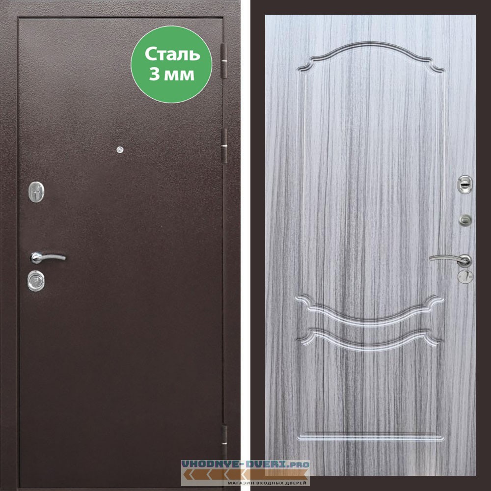 Входная дверь REX (Рекс) 5 металл 3мм медный антик ФЛ-130 Сандал серый