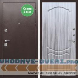 Входная дверь REX (Рекс) 5 металл 3мм медный антик ФЛ-130 Сандал серый