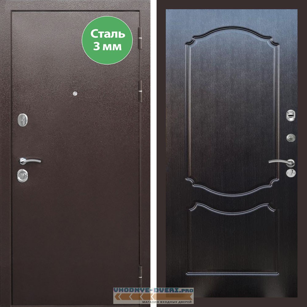 Входная дверь REX (Рекс) 5 металл 3мм медный антик ФЛ-130 Венге