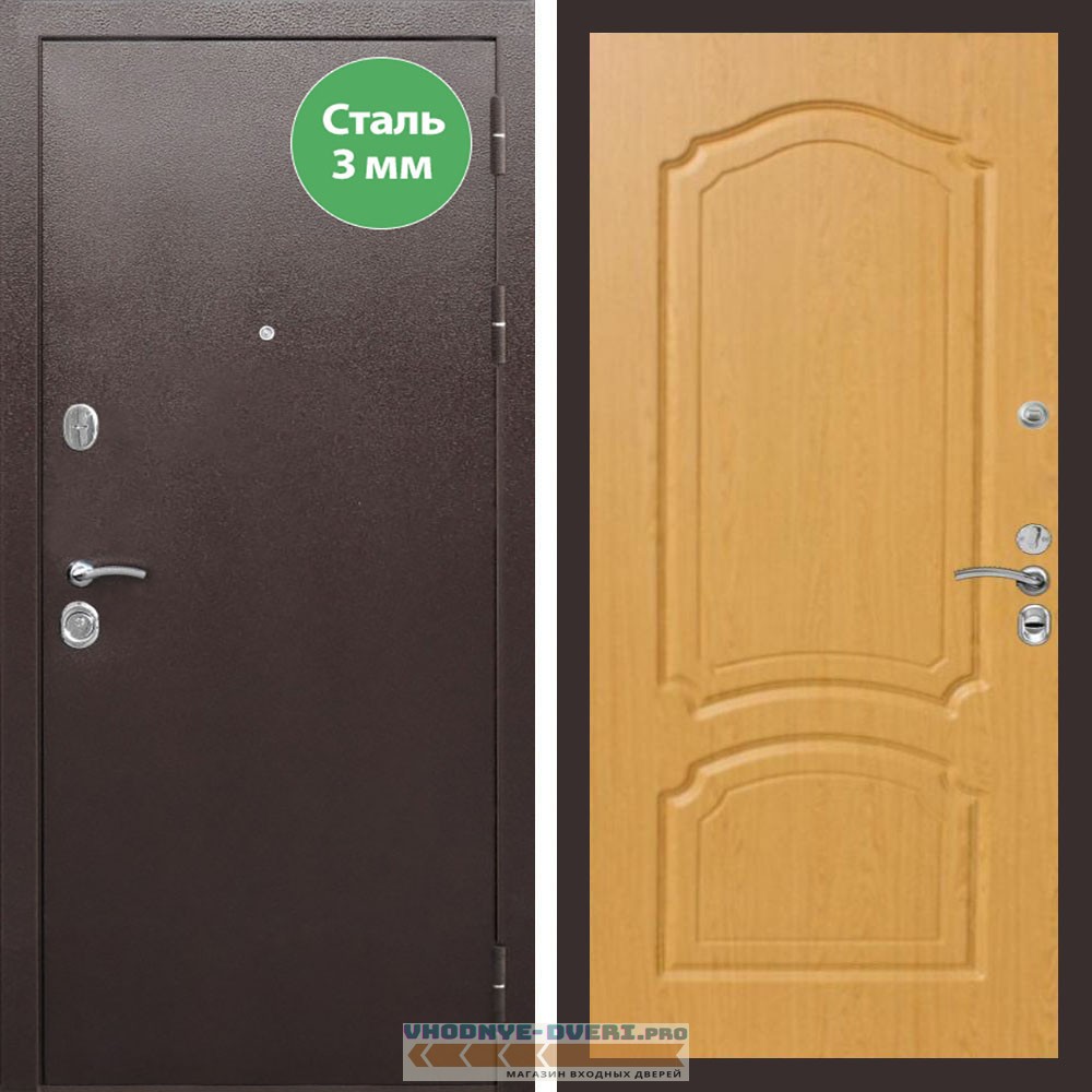 Входная дверь REX (Рекс) 5 металл 3мм медный антик ФЛ-140 дуб