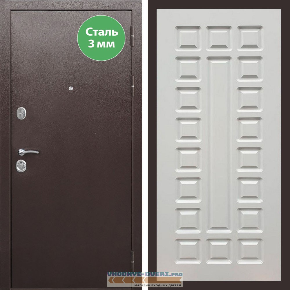 Входная дверь REX (Рекс) 5 металл 3мм медный антик ФЛ-183 белый ясень