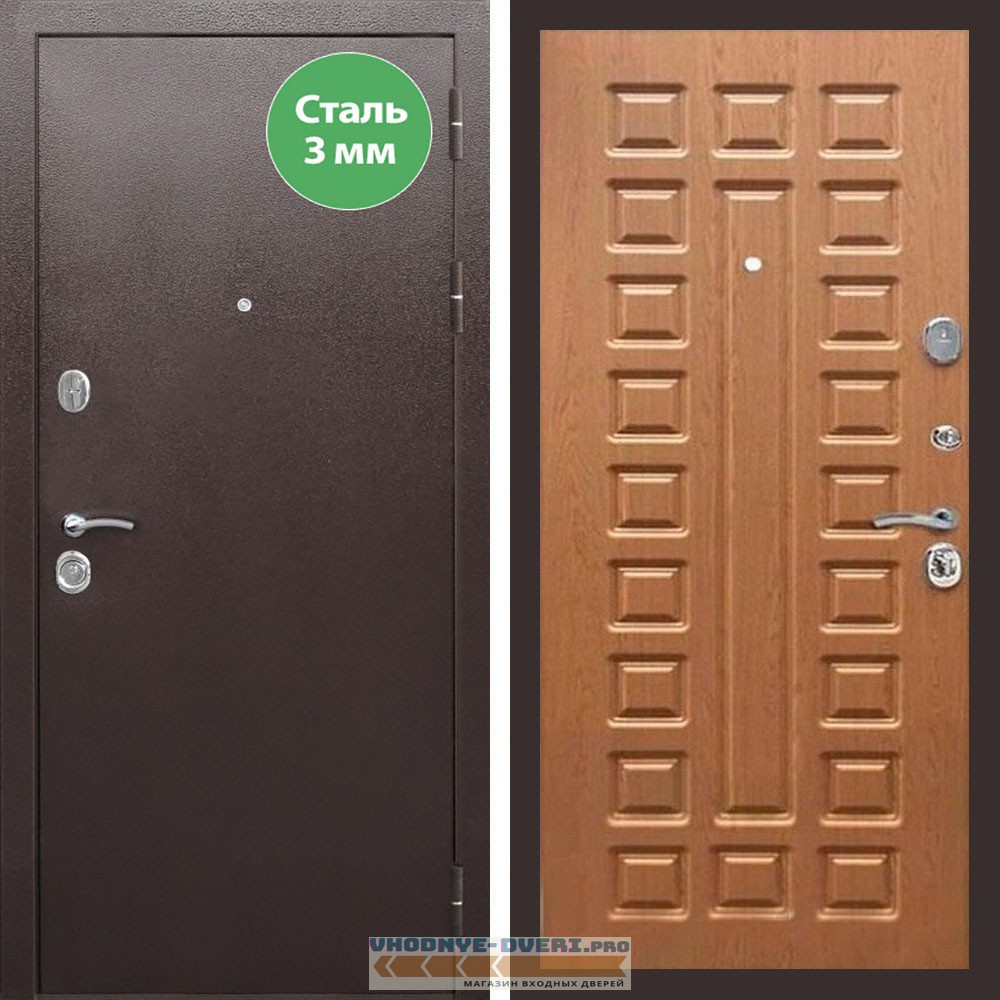 Входная дверь REX (Рекс) 5 металл 3мм медный антик ФЛ-183 орех темный