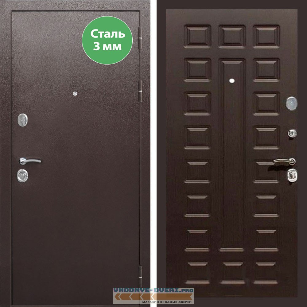 Входная дверь REX (Рекс) 5 металл 3мм медный антик ФЛ-183 венге