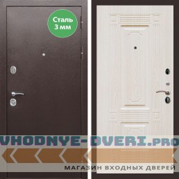 Входная дверь REX (Рекс) 5 металл 3мм медный антик ФЛ-2 беленый дуб 16мм