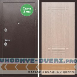 Входная дверь REX (Рекс) 5 металл 3мм медный антик ФЛ-2 беленый дуб 6мм