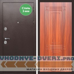 Входная дверь REX (Рекс) 5 металл 3мм медный антик ФЛ-2 итальянский орех 6мм