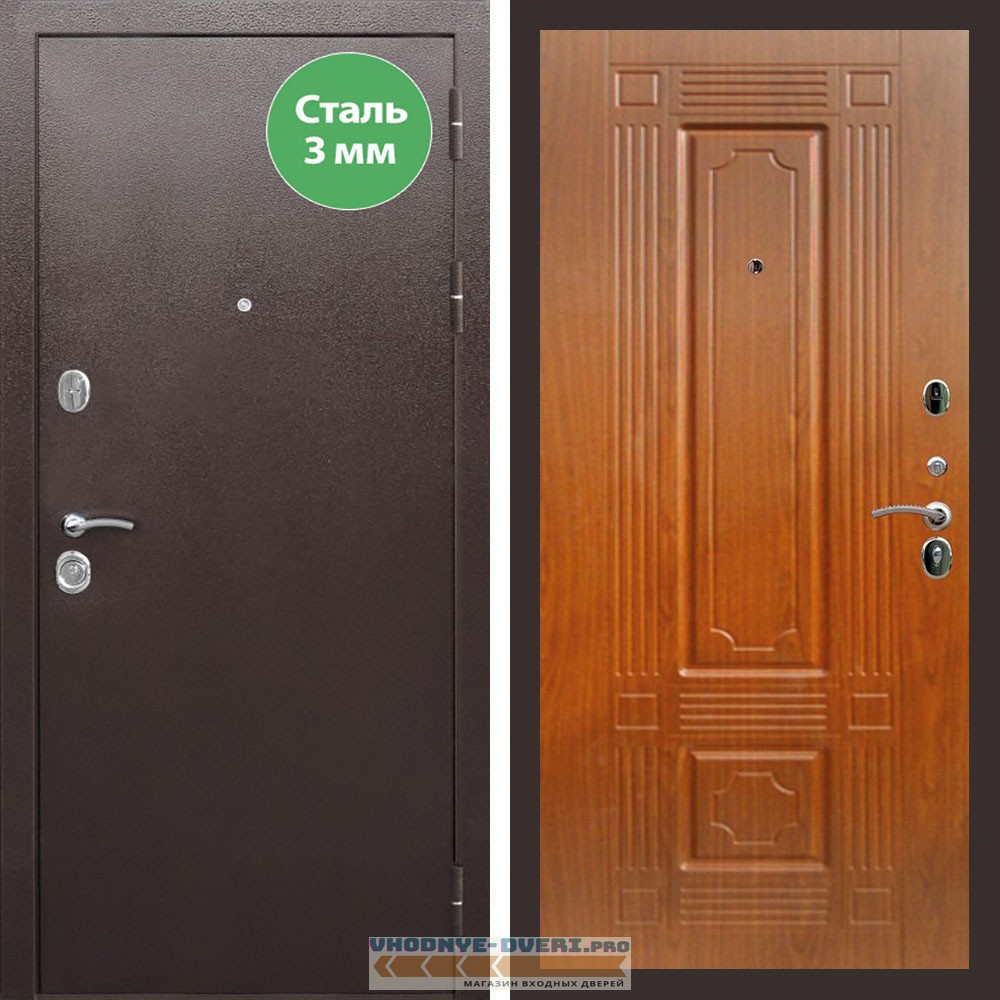 Входная дверь REX (Рекс) 5 металл 3мм медный антик ФЛ-2 мореная береза 16мм