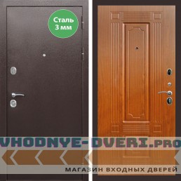 Входная дверь REX (Рекс) 5 металл 3мм медный антик ФЛ-2 мореная береза 16мм