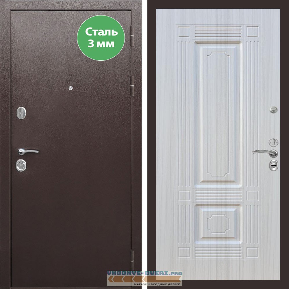 Входная дверь REX (Рекс) 5 металл 3мм медный антик ФЛ-2 Сандал белый