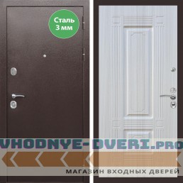 Входная дверь REX (Рекс) 5 металл 3мм медный антик ФЛ-2 Сандал белый