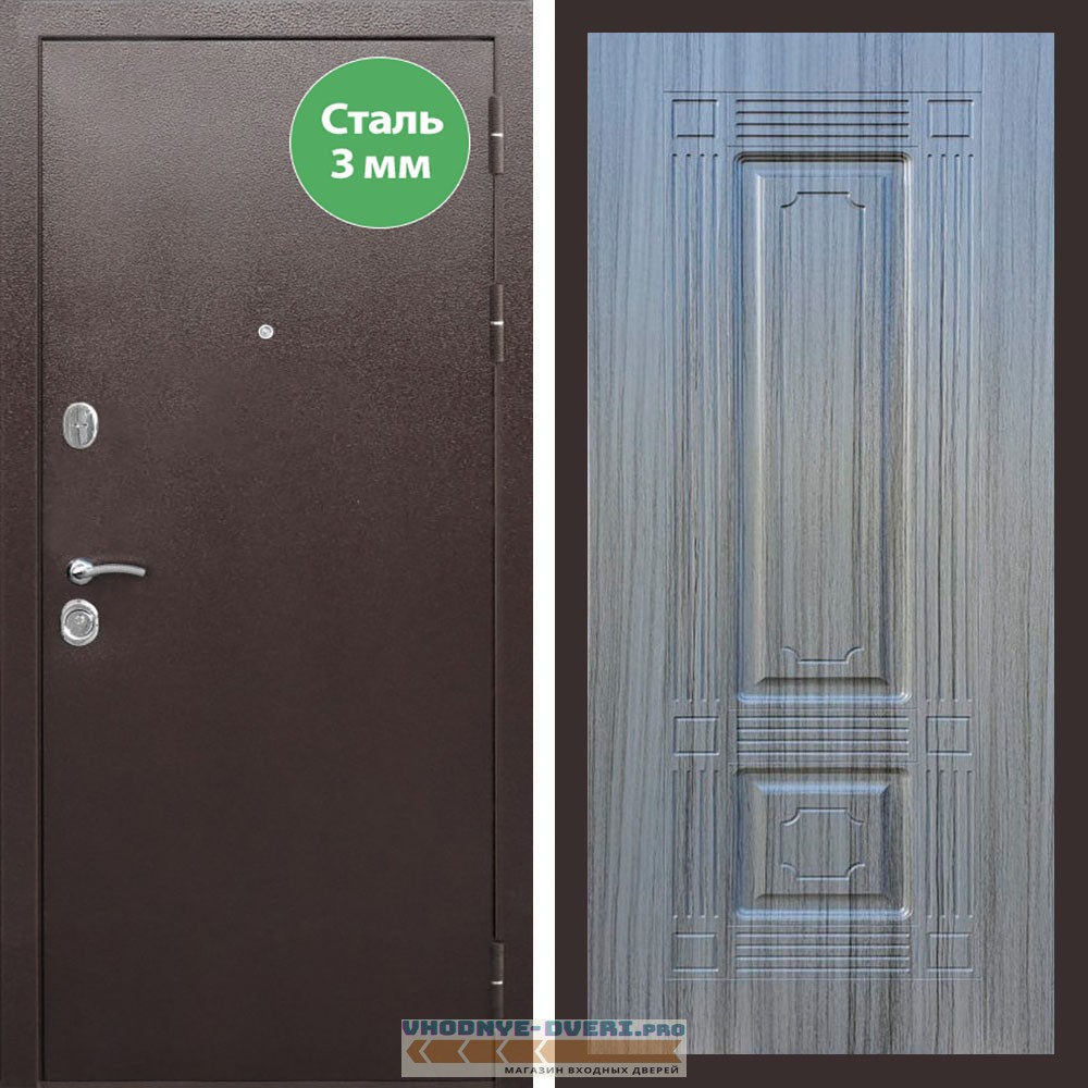 Входная дверь REX (Рекс) 5 металл 3мм медный антик ФЛ-2 сандал серый 16 мм