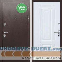 Входная дверь REX (Рекс) 5 металл 3мм медный антик ФЛ-2 Белый матовый