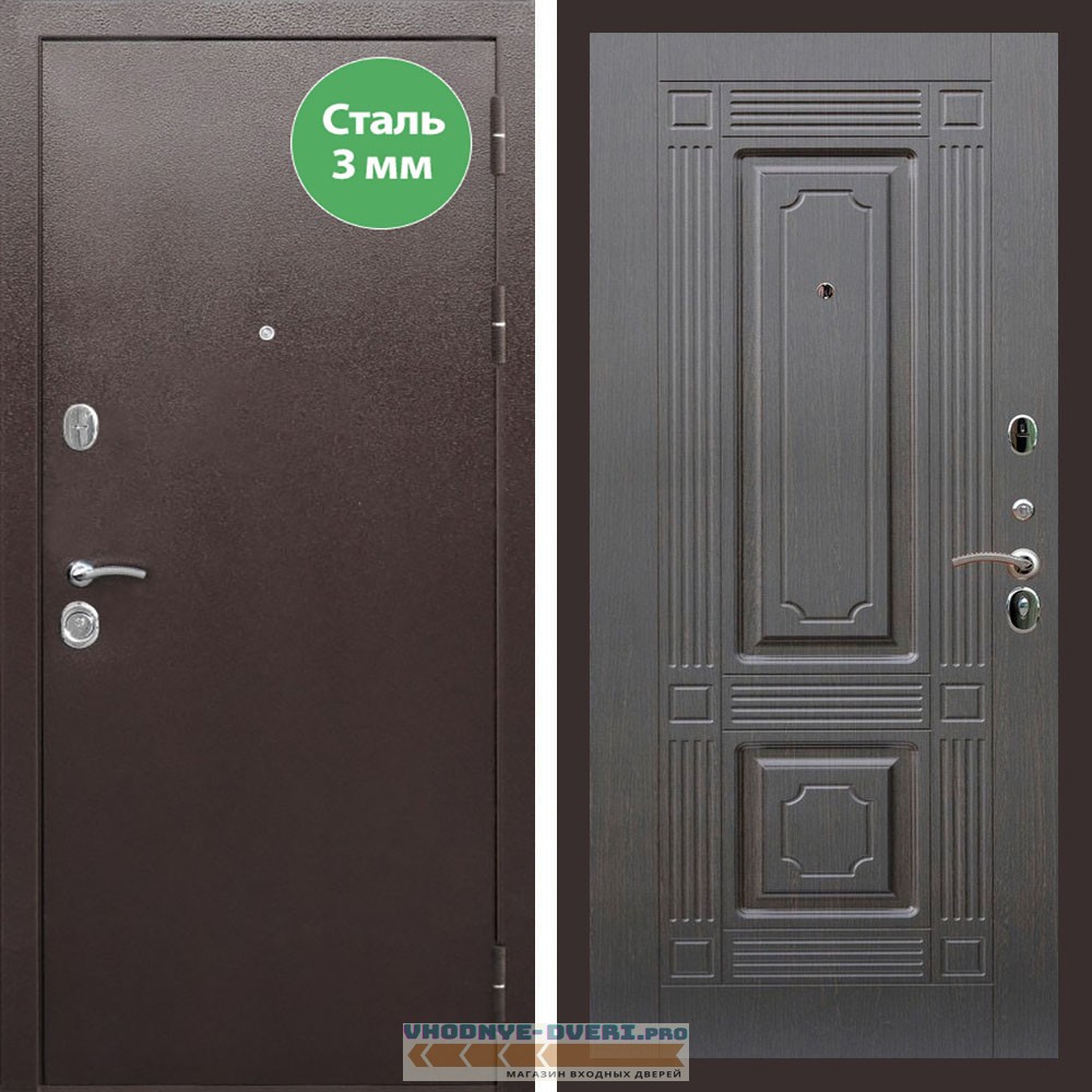 Входная дверь REX (Рекс) 5 металл 3мм медный антик ФЛ-2 венге 16 мм