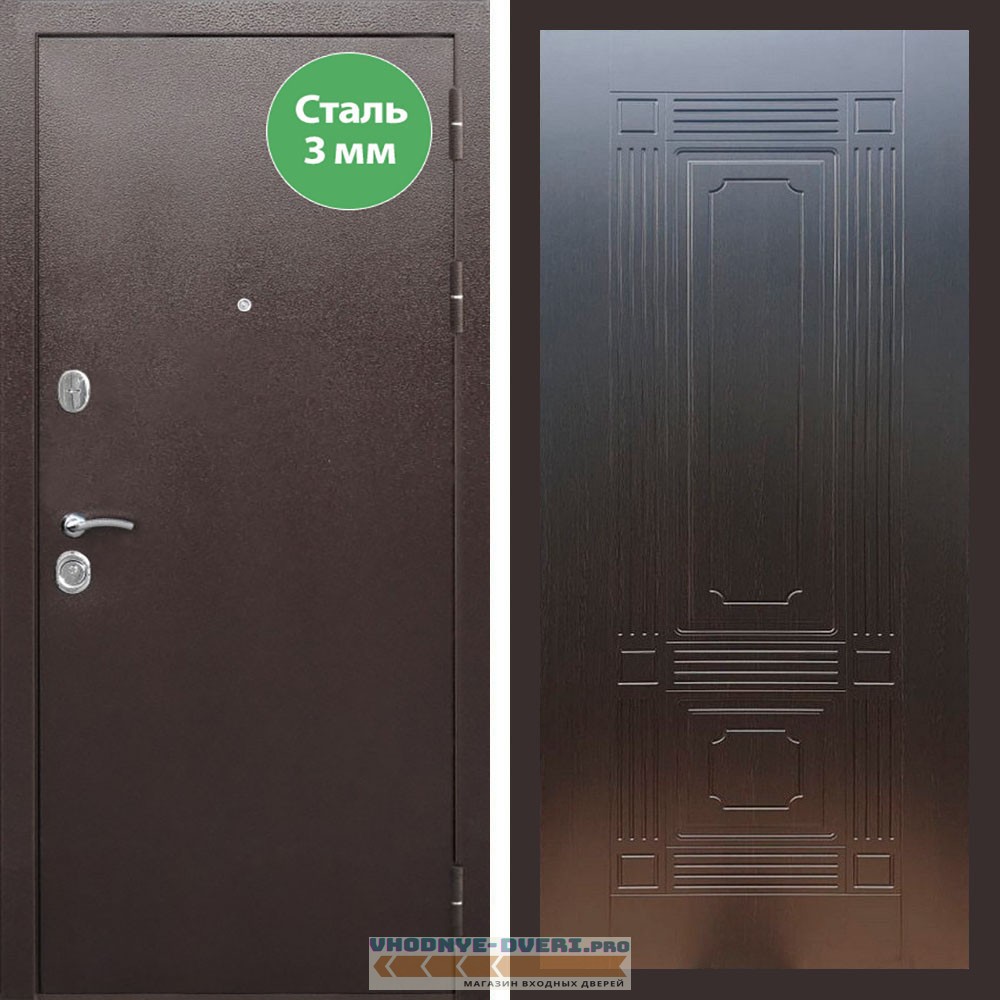 Входная дверь REX (Рекс) 5 металл 3мм медный антик ФЛ-2 венге 6 мм