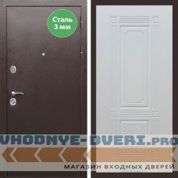 Входная дверь REX (Рекс) 5 металл 3мм медный антик ФЛ-2 ясень белый 6 мм