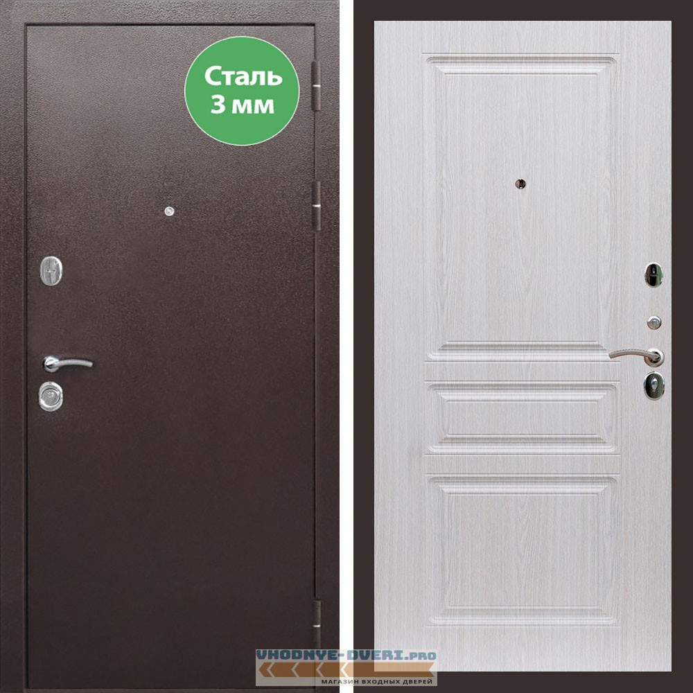 Входная дверь REX (Рекс) 5 металл 3мм медный антик ФЛ-243 беленый дуб