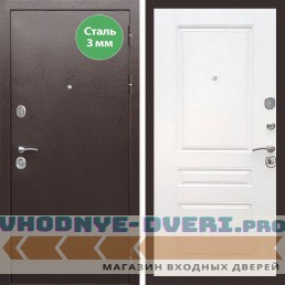 Входная дверь REX (Рекс) 5 металл 3мм медный антик ФЛ-243 белый ясень