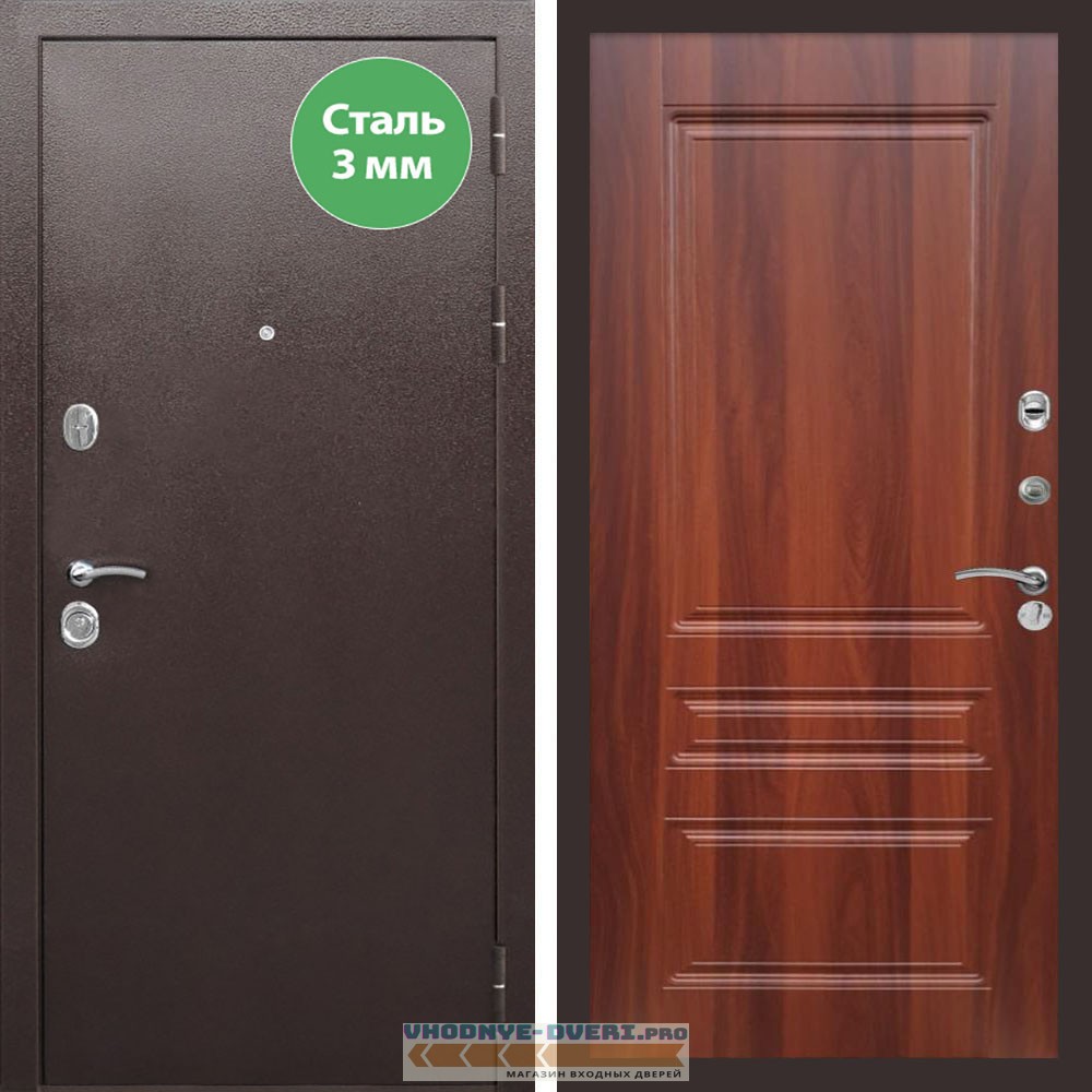Входная дверь REX (Рекс) 5 металл 3мм медный антик ФЛ-243 итальянский орех