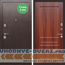 Входная дверь REX (Рекс) 5 металл 3мм медный антик ФЛ-243 итальянский орех