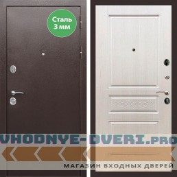 Входная дверь REX (Рекс) 5 металл 3мм медный антик ФЛ-243 лиственница беж с узором