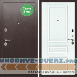 Входная дверь REX (Рекс) 5 металл 3мм медный антик ФЛ-243 белый матовый