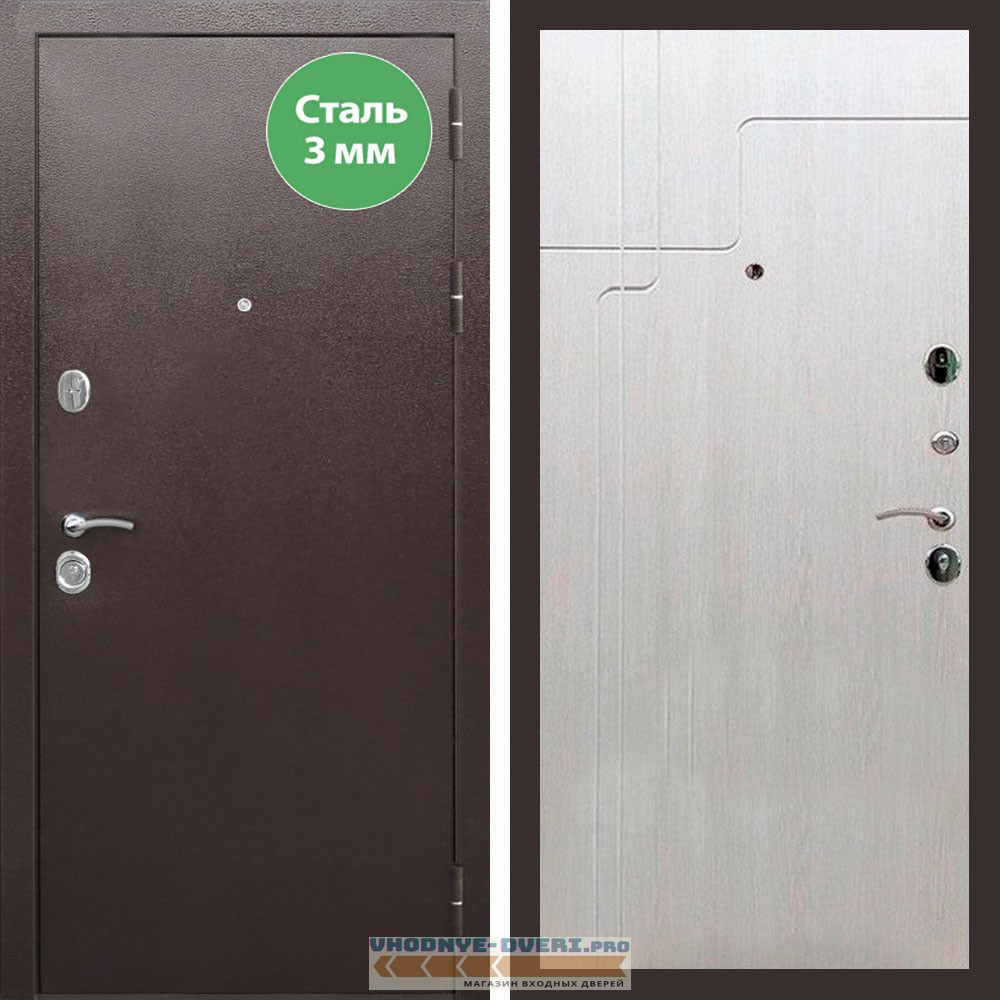 Входная дверь REX (Рекс) 5 металл 3мм медный антик ФЛ-246 лиственница беж