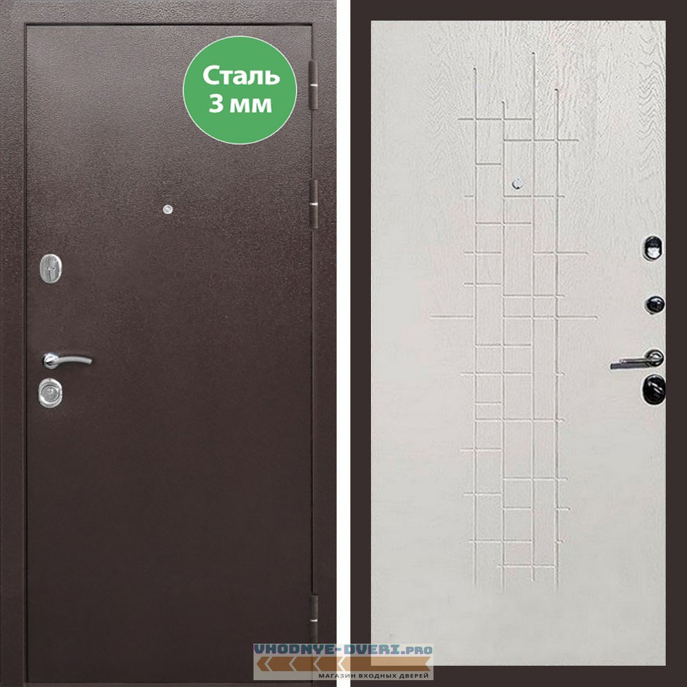 Входная дверь REX (Рекс) 5 металл 3мм медный антик ФЛ-289 Белый ясень