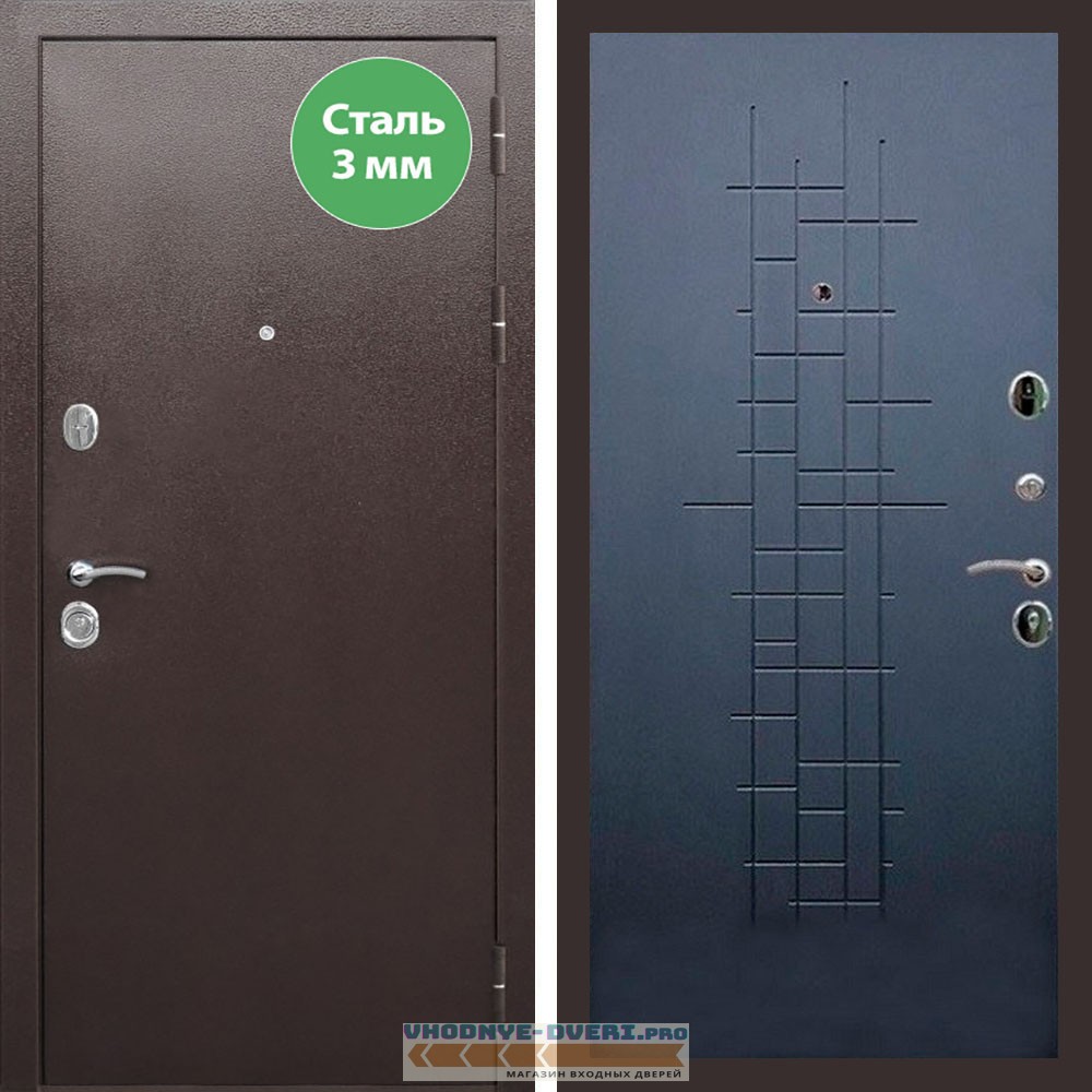 Входная дверь REX (Рекс) 5 металл 3мм медный антик ФЛ-289 ясень черный