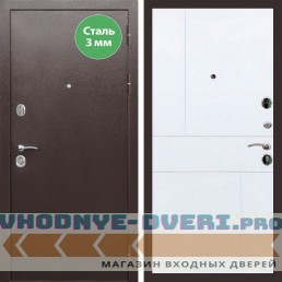 Входная дверь REX (Рекс) 5 металл 3мм медный антик ФЛ-290 белый матовый