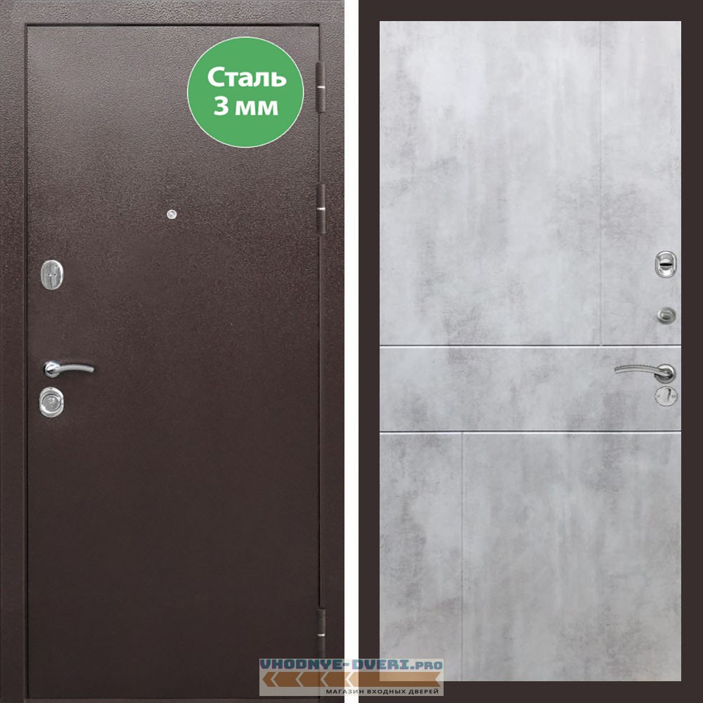 Входная дверь REX (Рекс) 5 металл 3мм медный антик ФЛ-290 бетон светлый