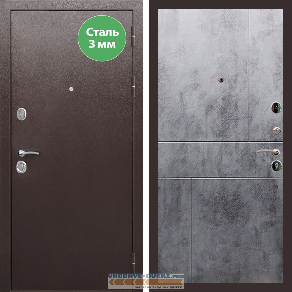 Входная дверь REX (Рекс) 5 металл 3мм медный антик ФЛ-290 бетон темный