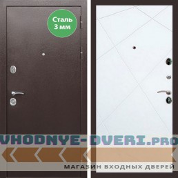 Входная дверь REX (Рекс) 5 металл 3мм медный антик ФЛ-291 белый матовый
