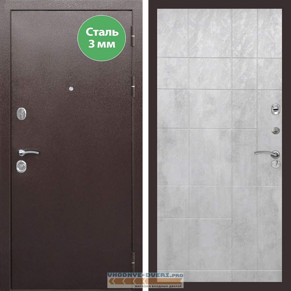 Входная дверь REX (Рекс) 5 металл 3мм медный антик ФЛ-299 Бетон светлый