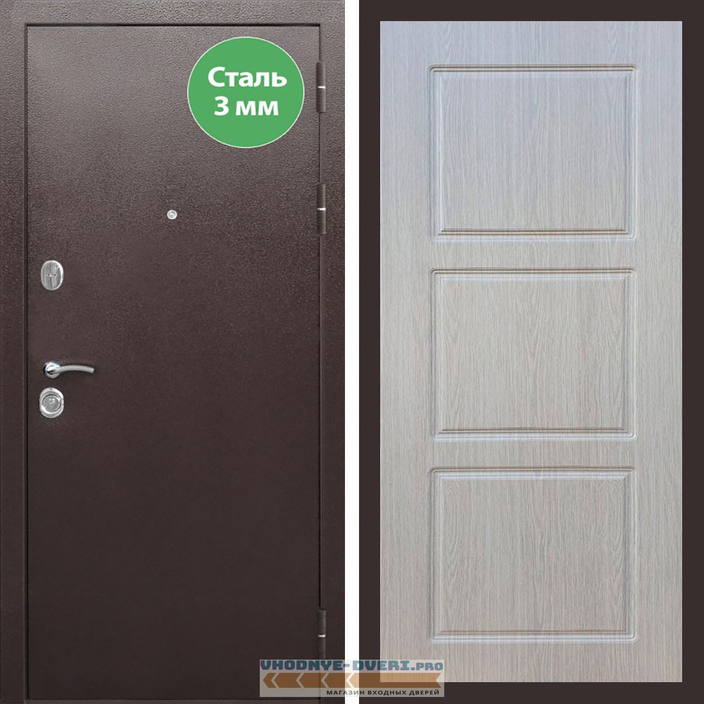 Входная дверь REX (Рекс) 5 металл 3мм медный антик ФЛ-3 беленый дуб