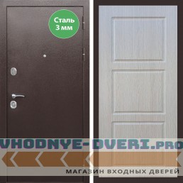 Входная дверь REX (Рекс) 5 металл 3мм медный антик ФЛ-3 беленый дуб