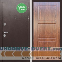 Входная дверь REX (Рекс) 5 металл 3мм медный антик ФЛ-3 мореная берёза